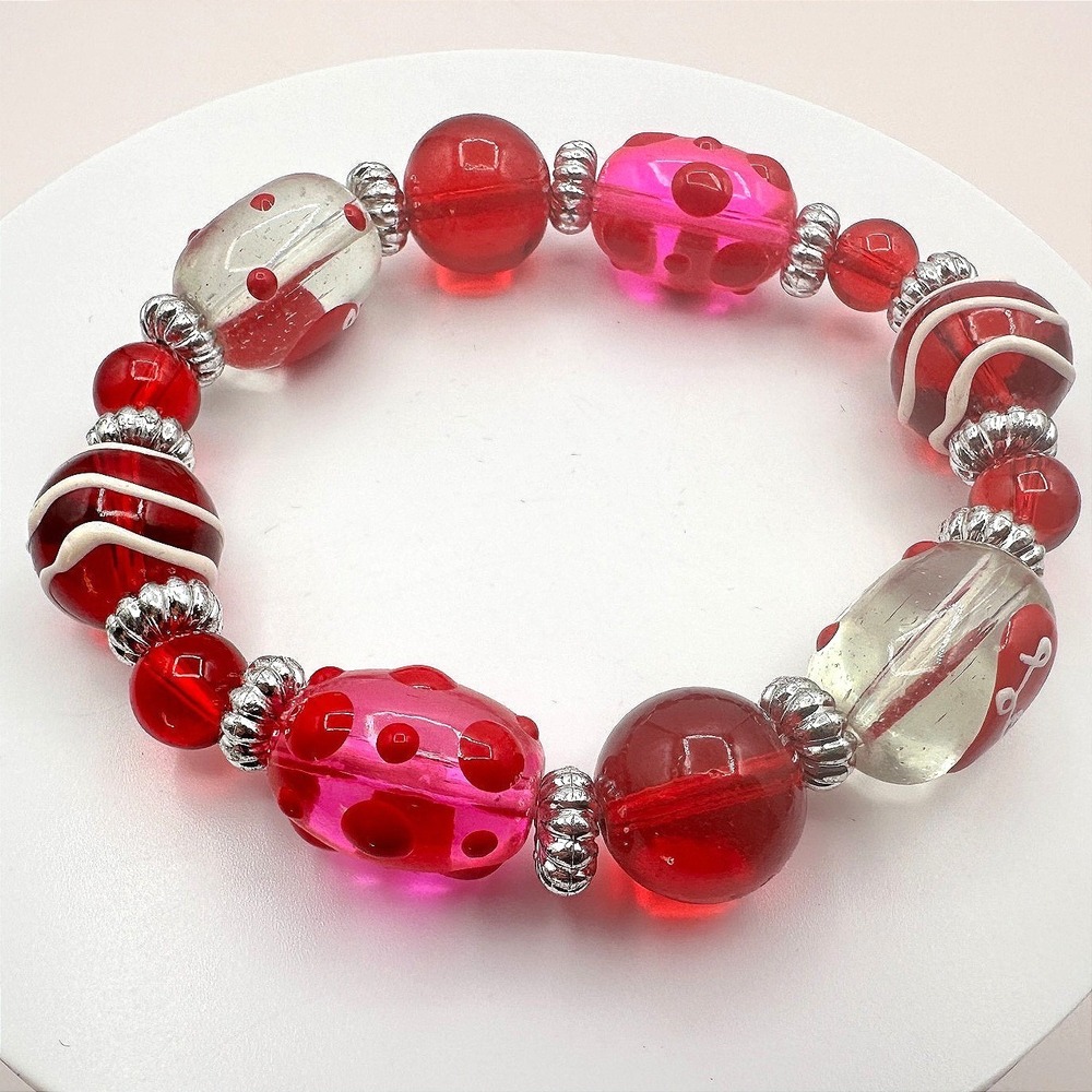 Vintage‎ Y2K Silver Tone Beaded Polka Dot Bracelet Women's Classic Jewelry